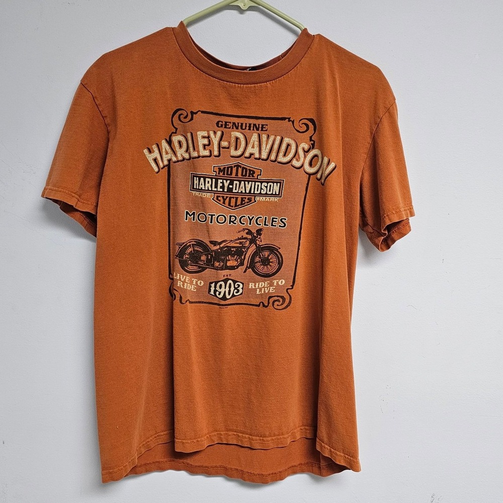 Harley Davidson Motorcycles Orange T-Shirt Atlanta Georgia Mens Medium Vintage - Picture 2 of 6